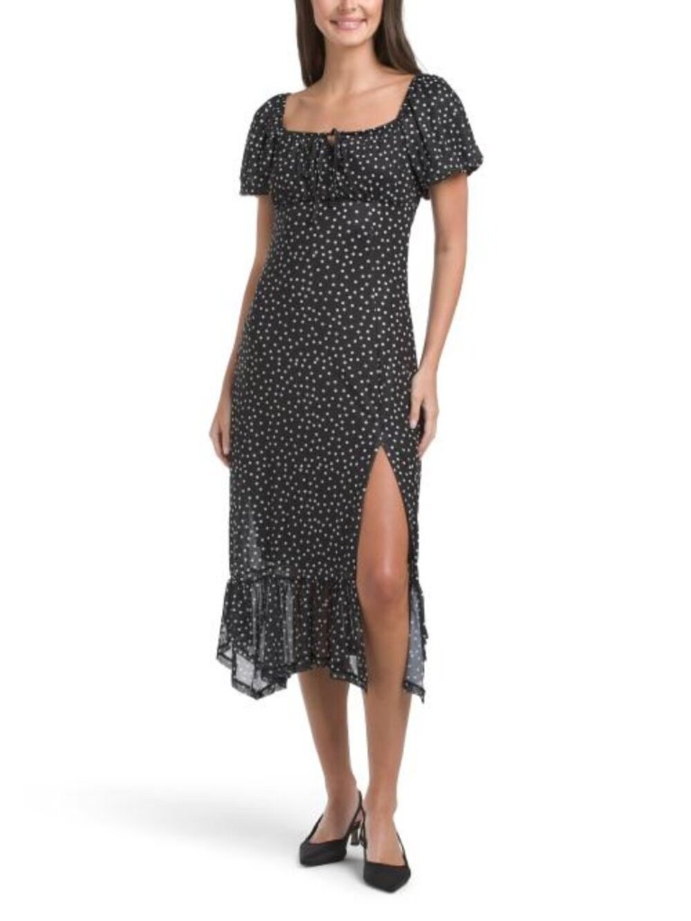 ELLEN TRACY Puff Sleeve Mesh Dot Dress